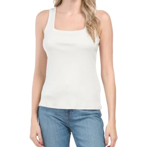 NWT Elie Tahari - Pima Cotton Blend Square Neck Tank Top - Picture 1 of 3